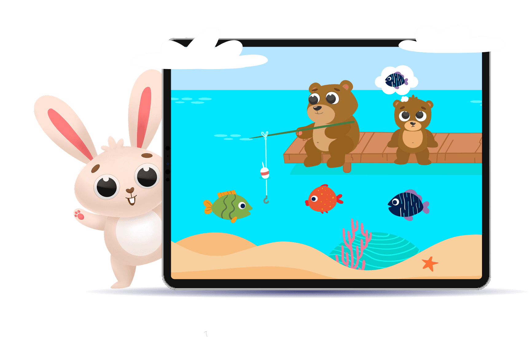 Tilly the bunny and friends from the Tilly: Cartoon Story & Minigames app